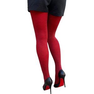 Red Patterned Zig Zag Tights For Women